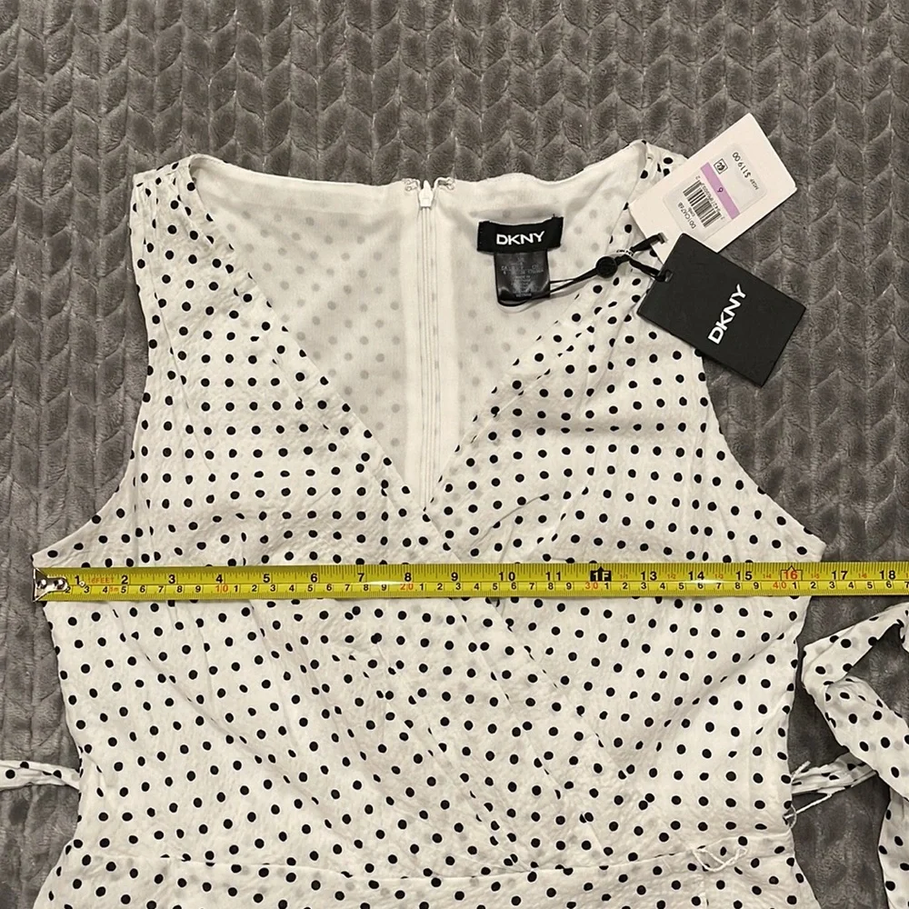 NWT DKNY Midi Faux Wrap Chiffon/crepe Black & White Dress - Picture 6 of 12